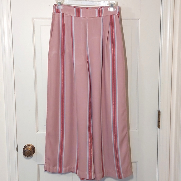 ECI pink striped wide-leg crop pants with pockets, size S - Picture 2 of 7